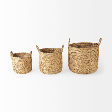 Sivan 19.7L x 19.7W x 23.6H (Set of 3) Light Brown Water Hyacinth Round Basket W/ Handles from Mercana - Luna Furniture