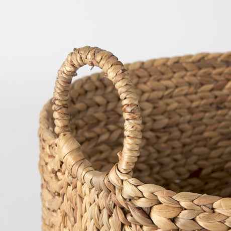 Sivan 19.7L x 19.7W x 23.6H (Set of 3) Light Brown Water Hyacinth Round Basket W/ Handles from Mercana - Luna Furniture