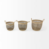 Triopas 15.7L x 15.7W x 13.4H (Set of 3) Medium Brown Seagrass Round Basket W/ Handles from Mercana - Luna Furniture