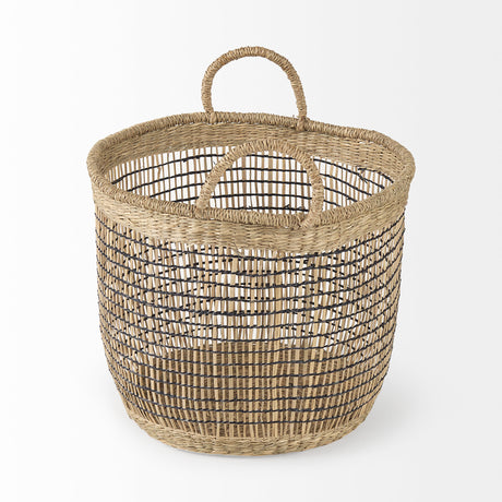 Triopas 15.7L x 15.7W x 13.4H (Set of 3) Medium Brown Seagrass Round Basket W/ Handles from Mercana - Luna Furniture
