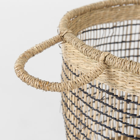Triopas 15.7L x 15.7W x 13.4H (Set of 3) Medium Brown Seagrass Round Basket W/ Handles from Mercana - Luna Furniture