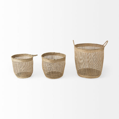 Bowie 19.7L x 19.7W x 19.7H (Set of 3) Medium Brown Seagrass Round Basket W/ Handles from Mercana - Luna Furniture
