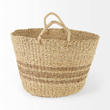 Vance 17.7L x 17.7W x 11.8H Light Brown Palm Leaf and Seagrass Round Basket W/ Handles from Mercana - Luna Furniture