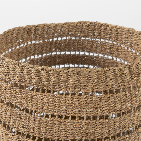 Hayes 17.7L x 17.7W x 11.8H (Set of 2) Medium Brown Seagrass Round Basket with Stripe Pattern from Mercana - Luna Furniture
