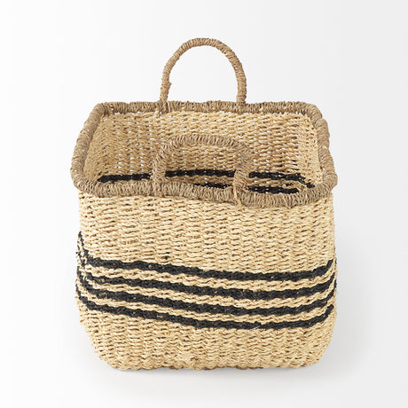 Emma (Set of 2) Light Brown Seagrass Rectangular Basket W/ Black Stripes from Mercana - Luna Furniture