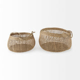 Nova 15.0L x 15.0W x 9.4H (Set of 2) Light Brown Seagrass Woven Round Basket W/ Long Handle from Mercana - Luna Furniture