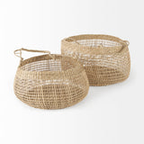 Nova 15.0L x 15.0W x 9.4H (Set of 2) Light Brown Seagrass Woven Round Basket W/ Long Handle from Mercana - Luna Furniture