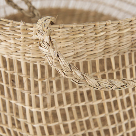 Nova 15.0L x 15.0W x 9.4H (Set of 2) Light Brown Seagrass Woven Round Basket W/ Long Handle from Mercana - Luna Furniture