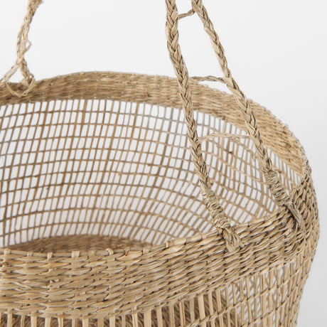 Nova 15.0L x 15.0W x 9.4H (Set of 2) Light Brown Seagrass Woven Round Basket W/ Long Handle from Mercana - Luna Furniture
