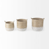 Maddie (Set of 3) Light Brown W/White Dipped Seagrass Round Basket W/ Handles from Mercana - Luna Furniture