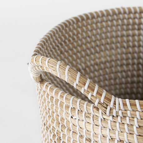 Maddie (Set of 3) Light Brown W/White Dipped Seagrass Round Basket W/ Handles from Mercana - Luna Furniture