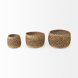 Dakota (Set of 3) Medium Brown Seagrass Round Basket from Mercana - Luna Furniture