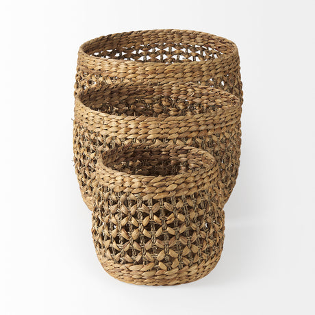 Dakota (Set of 3) Medium Brown Seagrass Round Basket from Mercana - Luna Furniture