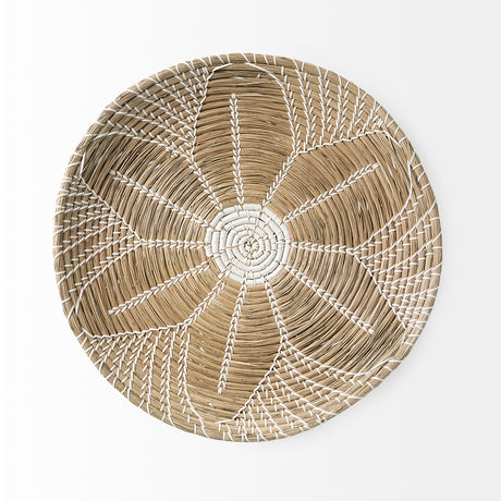 Mekhi 24.0L x 24.0W x 3.5 Light Brown Seagrass W/White String Round Wall Hanging Plate from Mercana - Luna Furniture