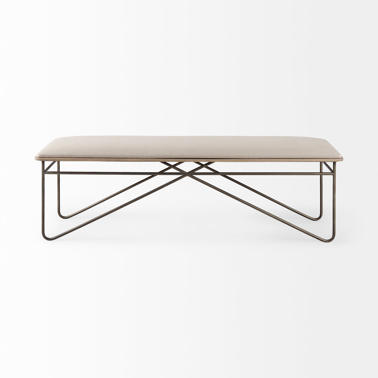 Camille 55.5L x 16.0W x 17.0H Cream Fabric Seat W/ Metal Frame Bench from Mercana - Luna Furniture