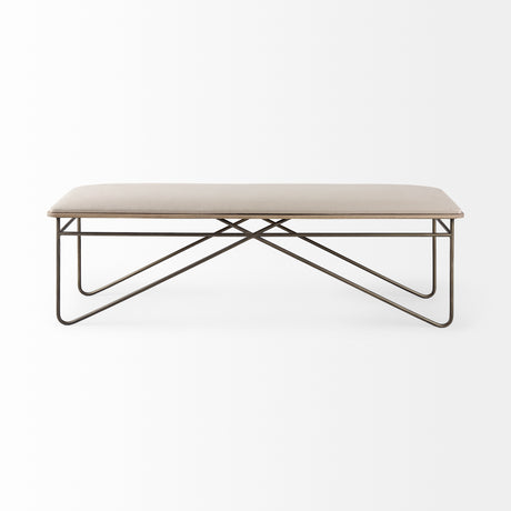 Camille 55.5L x 16.0W x 17.0H Cream Fabric Seat W/ Metal Frame Bench from Mercana - Luna Furniture