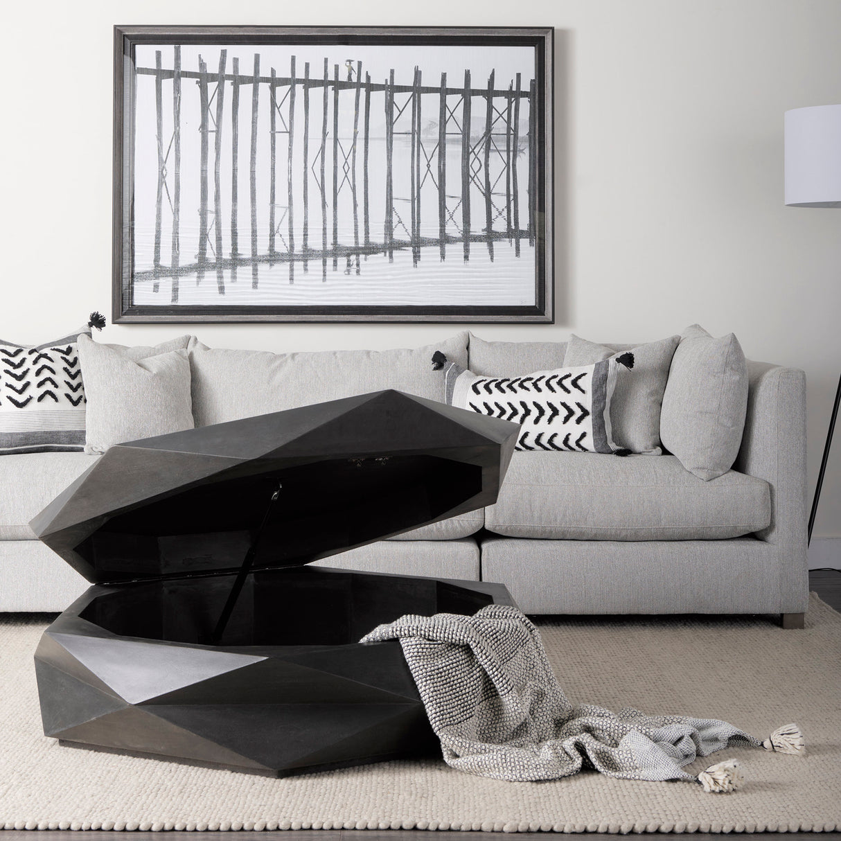 Arreto 48" Black Solid Wood Hexagonal Storage Coffee Table from Mercana - Luna Furniture