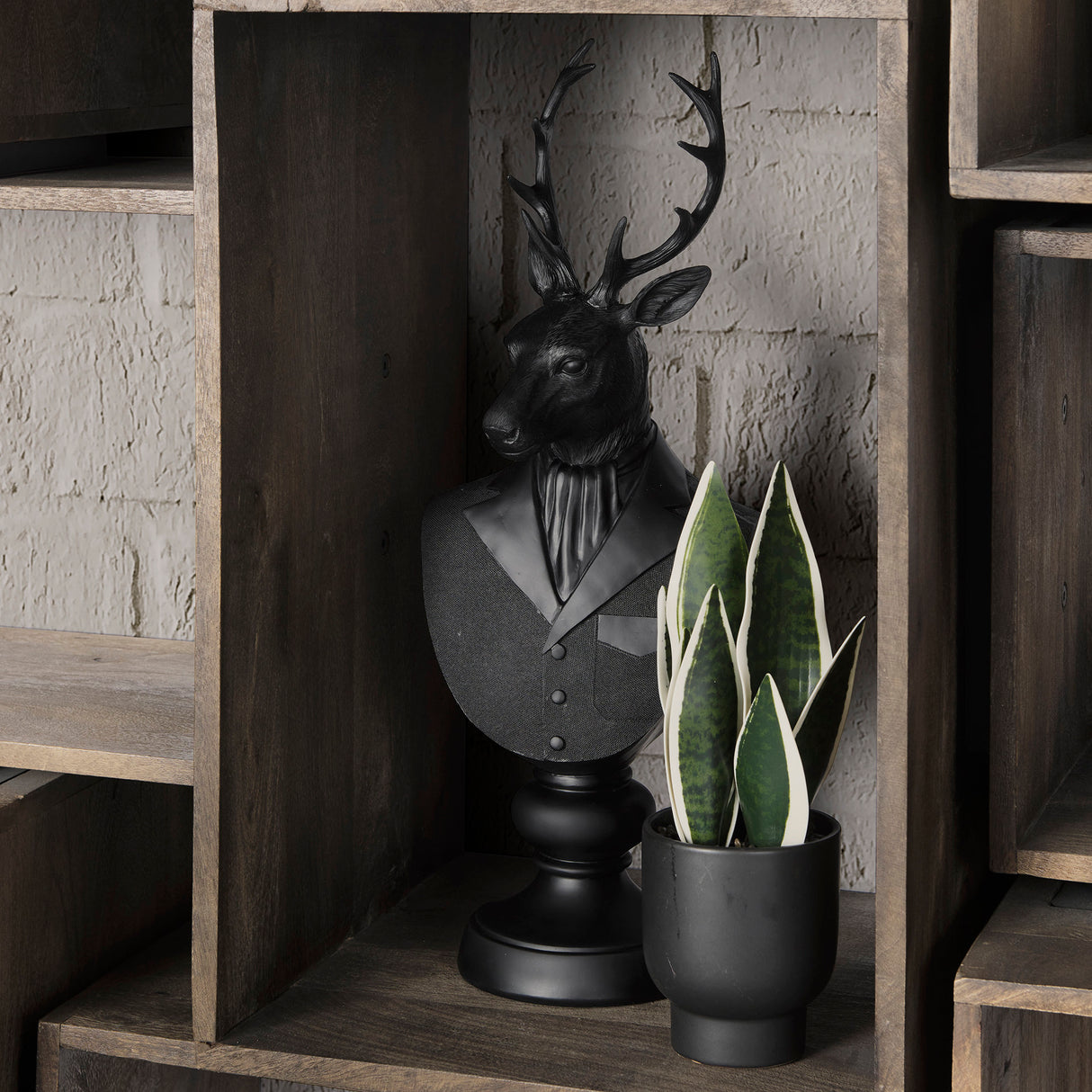 Mozart 8.2L x 6.0W x 22.5H Black Painted Resin Deer Bust from Mercana - Luna Furniture