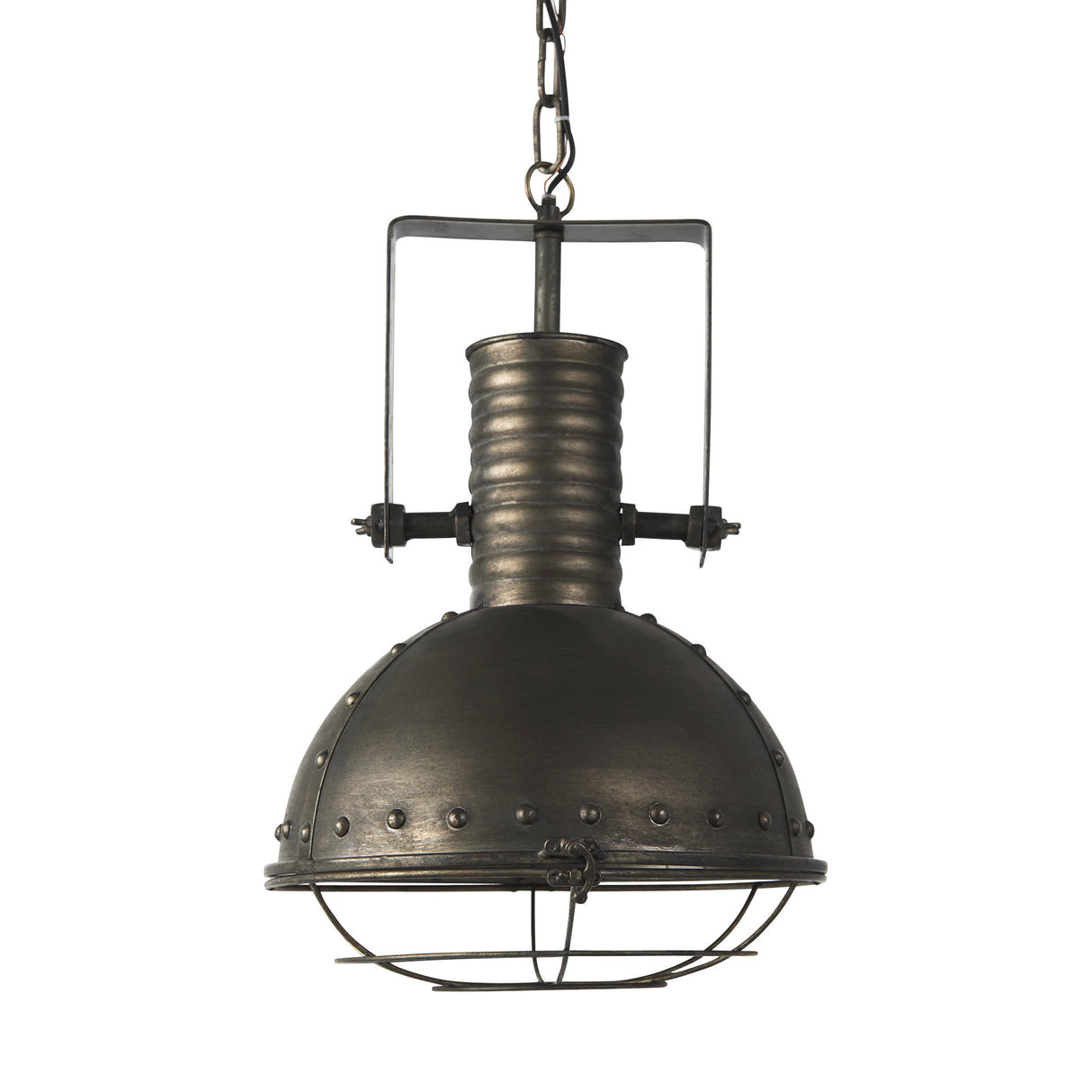 Zaio 12.5Lx 12.5W x 18.5H Weathered Antique Gold Metal Caged Bulb Pendant Light from Mercana - Luna Furniture