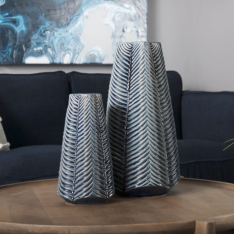 Bashir II Large Dark Navy Gloss Ceramic Vase from Mercana - Luna Furniture