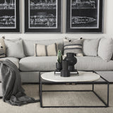 Austen 36L x 36W x 14.5H Round White Marble Top W/ Black Metal Frame Coffee Table from Mercana - Luna Furniture
