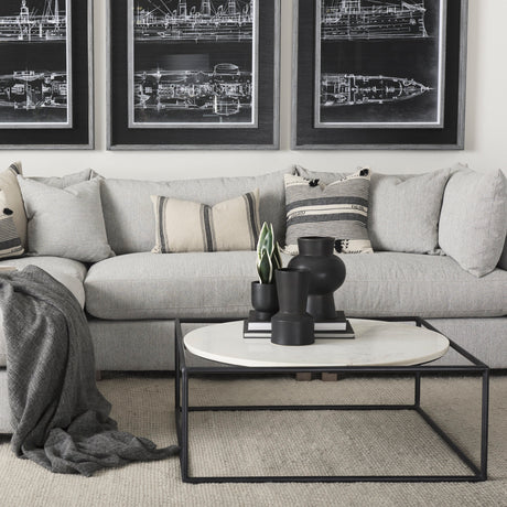 Austen 36L x 36W x 14.5H Round White Marble Top W/ Black Metal Frame Coffee Table from Mercana - Luna Furniture