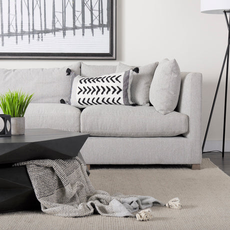 Kimia 14L x 26W White and Black Fabric Herringbone and Fringed Decorative Pillow Cover from Mercana - Luna Furniture