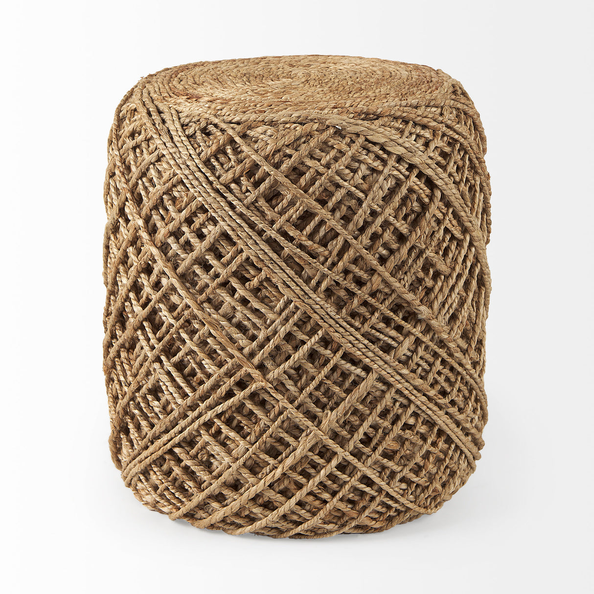 Allium Brown Handwoven Wool Cylindrical Pouf from Mercana - Luna Furniture