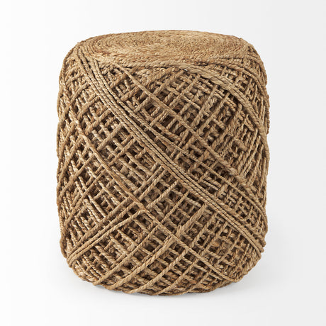 Allium Brown Handwoven Wool Cylindrical Pouf from Mercana - Luna Furniture