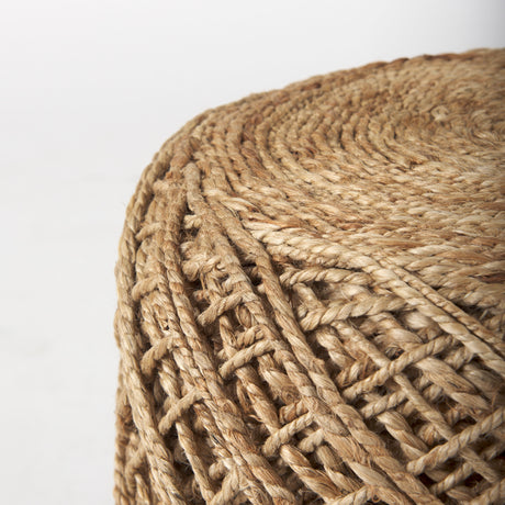Allium Brown Handwoven Wool Cylindrical Pouf from Mercana - Luna Furniture