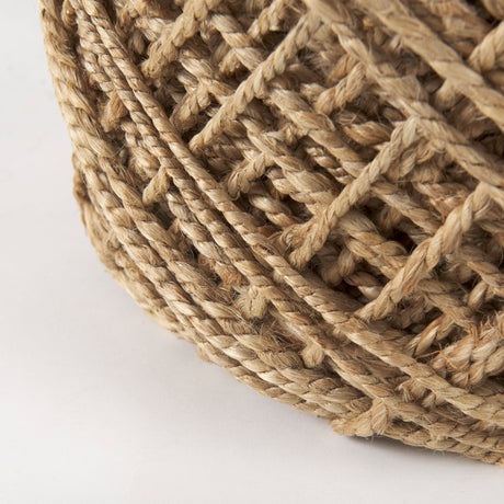 Allium Brown Handwoven Wool Cylindrical Pouf from Mercana - Luna Furniture