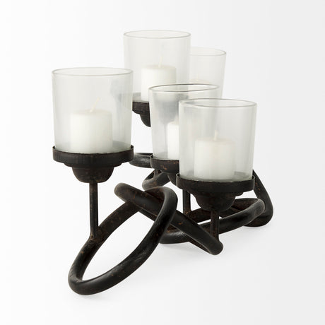 Quito Black Metal Chain-Link Five Candle Table Candle Holder from Mercana - Luna Furniture