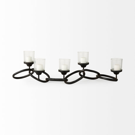 Quito Black Metal Chain-Link Five Candle Table Candle Holder from Mercana - Luna Furniture