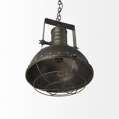 Zaio 12.5Lx 12.5W x 18.5H Weathered Antique Gold Metal Caged Bulb Pendant Light from Mercana - Luna Furniture