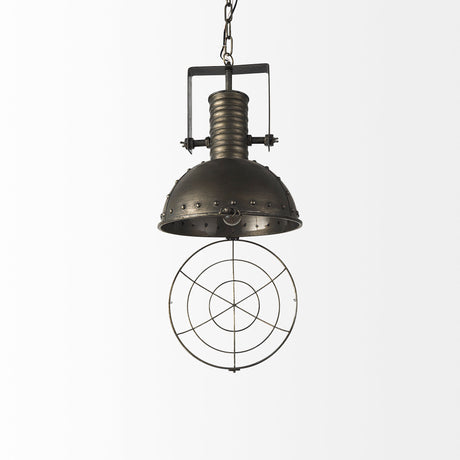 Zaio 12.5Lx 12.5W x 18.5H Weathered Antique Gold Metal Caged Bulb Pendant Light from Mercana - Luna Furniture