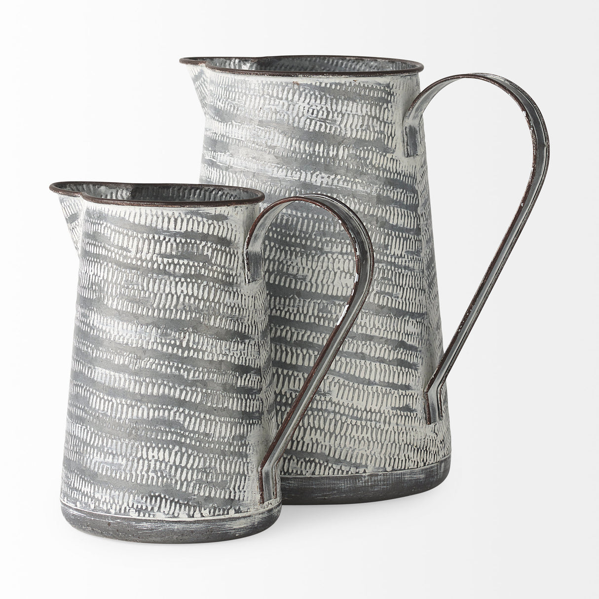 Serena II 11.2H Large Gray/White Textured Metal Jug from Mercana - Luna Furniture