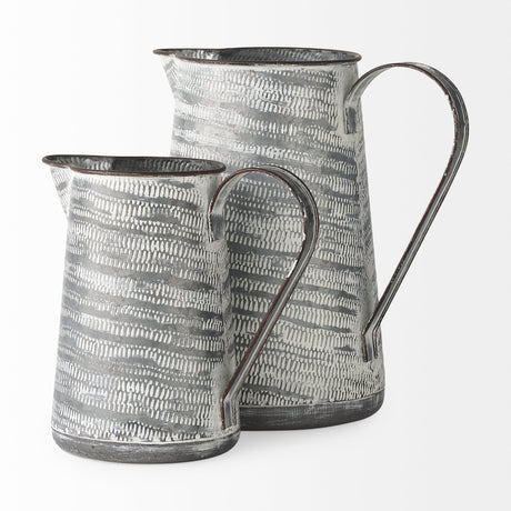 Serena II 11.2H Large Gray/White Textured Metal Jug from Mercana - Luna Furniture