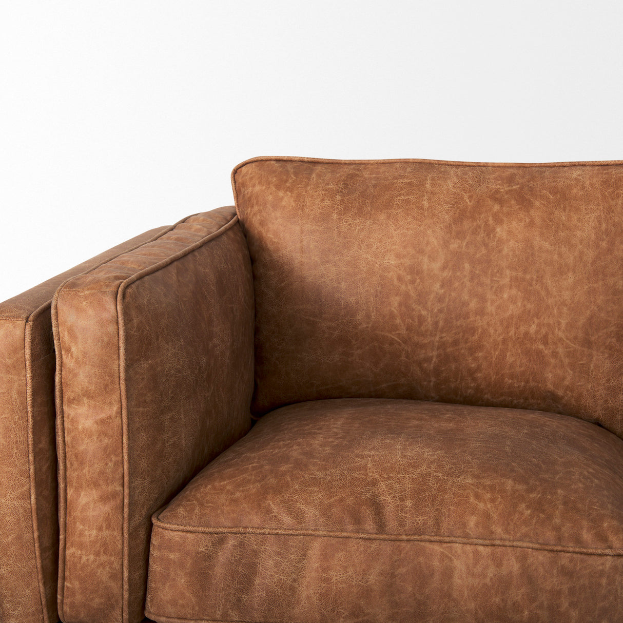 Brooks 90.2L x 34.8W x 33.5H Cognac Brown Faux Leather Three Seater Sofa W/ Medium Brown Wooden Legs from Mercana - Luna Furniture