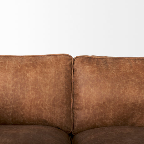 Brooks 90.2L x 34.8W x 33.5H Cognac Brown Faux Leather Three Seater Sofa W/ Medium Brown Wooden Legs from Mercana - Luna Furniture