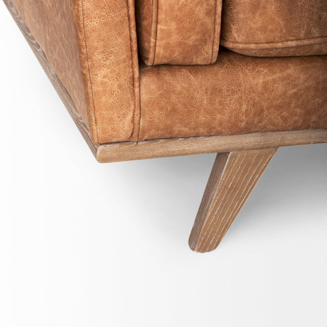 Brooks 90.2L x 34.8W x 33.5H Cognac Brown Faux Leather Three Seater Sofa W/ Medium Brown Wooden Legs from Mercana - Luna Furniture