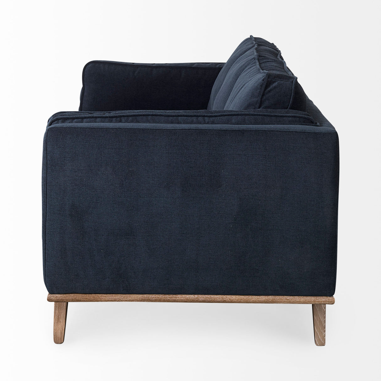 Brooks 90.2L x 34.8W x 33.5H Navy Blue Fabric Three Seater Sofa W/ Medium Brown Wooden Legs from Mercana - Luna Furniture