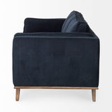 Brooks 90.2L x 34.8W x 33.5H Navy Blue Fabric Three Seater Sofa W/ Medium Brown Wooden Legs from Mercana - Luna Furniture