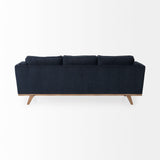 Brooks 90.2L x 34.8W x 33.5H Navy Blue Fabric Three Seater Sofa W/ Medium Brown Wooden Legs from Mercana - Luna Furniture