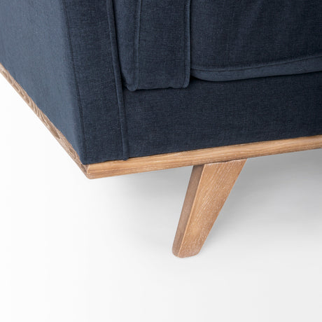 Brooks 90.2L x 34.8W x 33.5H Navy Blue Fabric Three Seater Sofa W/ Medium Brown Wooden Legs from Mercana - Luna Furniture