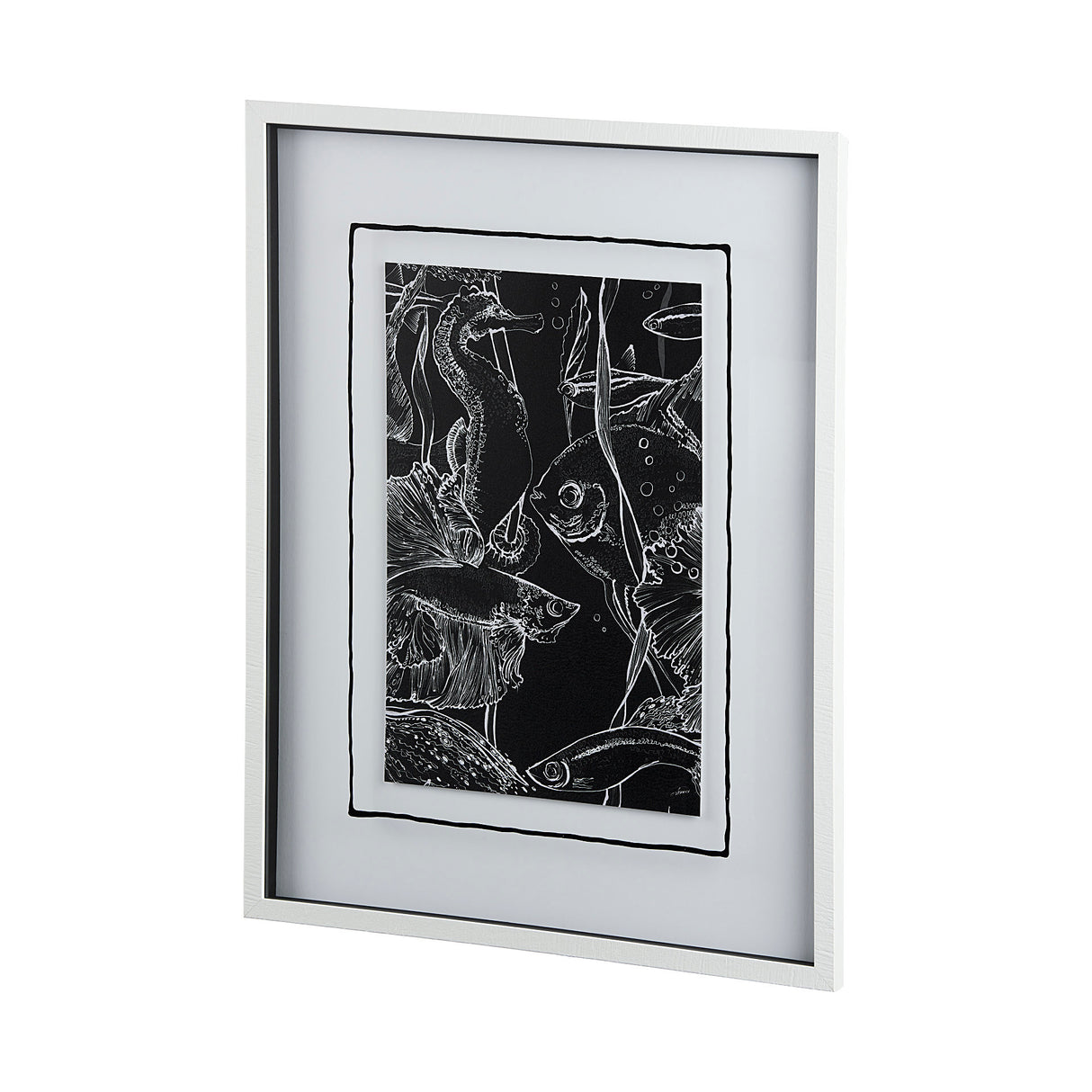 Fish Black by Mercana Studio a Hand Embellished Textured Framed Art Print Matted under Glass from Mercana - Luna Furniture