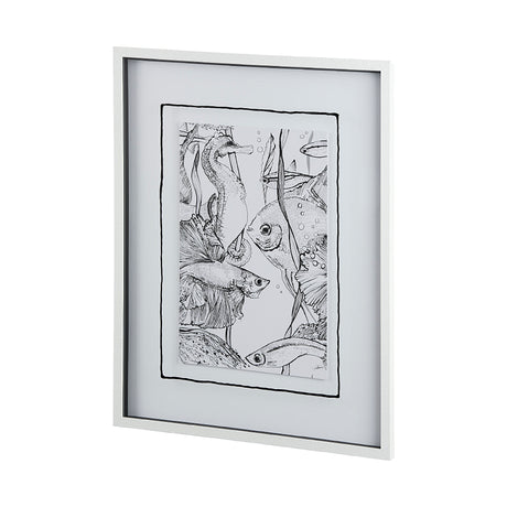 Fish White by Mercana Studio a Hand Embellished Textured Framed Art Print Matted under Glass from Mercana - Luna Furniture