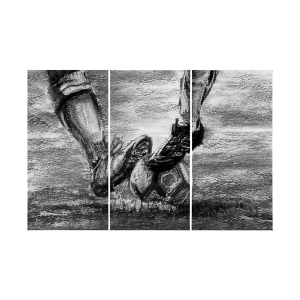 Sports collection Soccer-L 3 Piece Triptych by Mercana Studio a Hand Embellished Textured Canvas