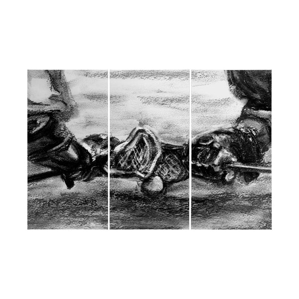 Sports Collection Lacrosse-L 3 Piece Triptych  by Mercana Studio a Hand Embellished Textured Canvas