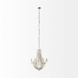 Phillum (29"x37") Silver Metal Chassis and White Wood Beaded Six Bulb Chandelier from Mercana - Luna Furniture