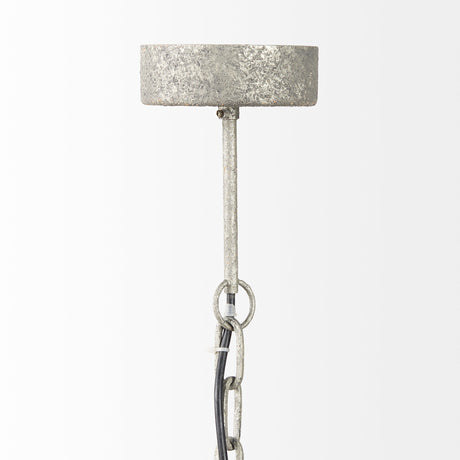 Phillum (29"x37") Silver Metal Chassis and White Wood Beaded Six Bulb Chandelier from Mercana - Luna Furniture